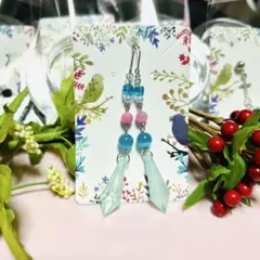 ハンドメイド ピアス 青 ピンク