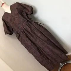 カシュクール　半袖ワンピース　エンジ　着物リメイク　大島紬