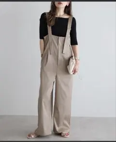 ラスト①✳️ボンジュールサガン　ハイウエストワイドサロペット　ベージュ