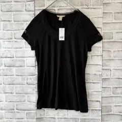 未使用 バナナリパブリック ビーズ刺繍 レーヨンTシャツ 黒 S カットソーのサムネイル