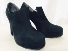 【美品】厚底  甲高 黒 スエード パンプス 23.5cm セブントゥエルブ