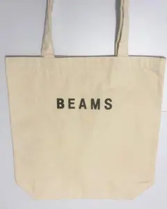 BEAMS キャンバス トートバッグ アイボリー 黒ロゴ