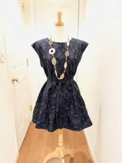 96 着物リメイク ティアード フレンチスリーブチュニック 紬 花菱文 正絹