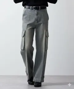 *【CLEL】M-47 タイプ ミリタリー フレアカーゴパンツ ベージュブルー