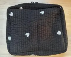 ヌビ　ポーチ　ブラック×白ハート　刺繍ヌビ　ファスナー　小物入れ