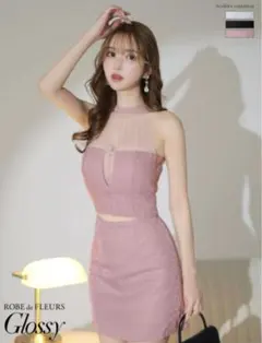 ローブドフルール新品sugarピンク シースルー ハイネックドレス　S