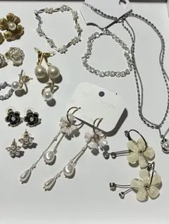 フラワーデザイン パール付きピアスセット