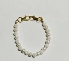 ハンドストラップ10mmベリービーズ×パール金具ゴールド