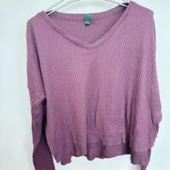 超美品✨️リブ編みパープル長袖Tシャツ 【XS】 海外古着 小さめ 可愛い
