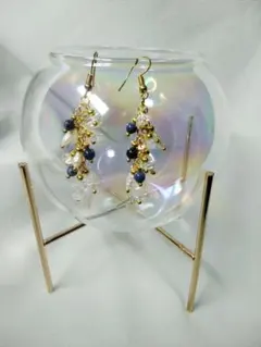 ピアス　イヤリング　『彩り真珠　ラピスラズリ&水晶』