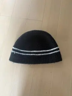 黒　クラッシャーハット　ブラック　バケットハット　クロシェハット　古着　y2k