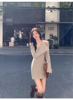 春にぴったり✿ミニニットワンピース✿デートや女子会にも最適モテ服