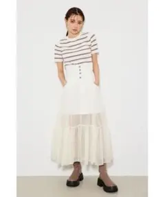 rienda コルセットライクシアーコンビフレアスカート　リエンダ