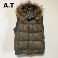 zo5 A.T エーティー/ファーダウンベスト/フーデットキルティングジレ