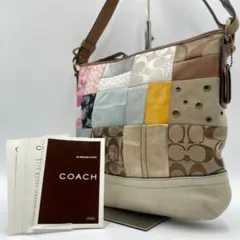 良品 COACH ショルダーバッグ キャンバス シグネチャー パッチワーク