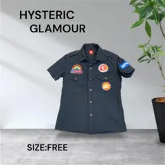 3407☆HYSTERIC GLAMOURワッペン半袖シャツ ブラック FREEのサムネイル