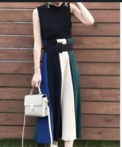 Mila Owen配色 ストライププリーツニットスカート美品オールシーズン