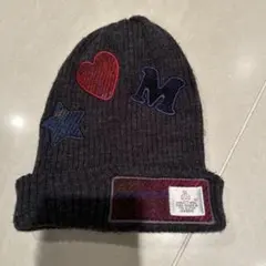 刺繍付きダークグレーウールニット帽