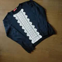 earth music&ecology 濃ネイビー レースニット M アンゴラ混