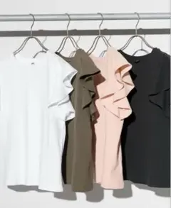 【新品】UNIQLOユニクロ　ホワイト　フリル袖 ラッフルスリーブT M