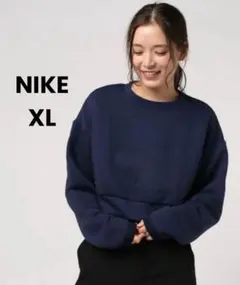 XL 新品 ナイキ スウェット ショート丈 トレーナー クロップド ネイビー