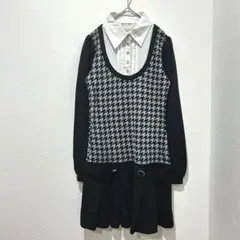 HEALTHY KARENワンピース(M)千鳥柄 重ね着風 襟付き ドッキングのサムネイル