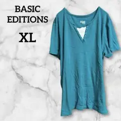 BASIC EDITIONS【XL】ターコイズ Vネック Tシャツ 鮮やか 春夏