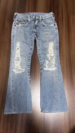 TRUERELIGION ブーツカットダメージデニム・ライトブルー・フレアパンツ