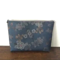 127 特大ポーチ バックインバック 正絹 紬 着物リメイク 大島紬