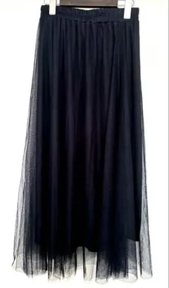 【新品未使用】チュールロングスカート ブラック M フレア 大人可愛い