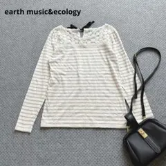 アースミュージック&エコロジー 花柄レースボーダーカットソー　ロンT リボン