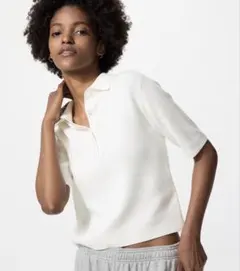 【新品未使用】UNIQLO　ポロセーター　半袖　ホワイト　L