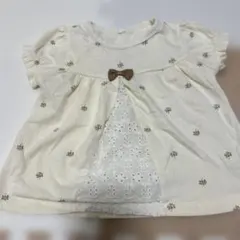 リボン付き　クリーム色　半袖　Tシャツ 90サイズ