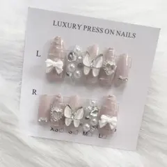 くすみピンク ツイード フレンチガーリー ワンホン y2k韓国 スナ系 ネイル