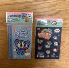 エンジェルブルー　6穴シール帳　デニムファブリックステッカー　2点セット