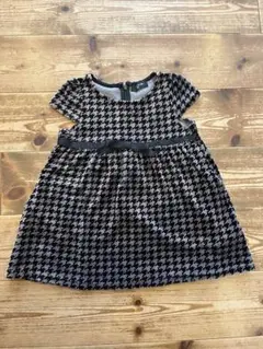 コムサイズム⭐︎ベルベット風半袖ワンピース90cm千鳥格子フォーマル