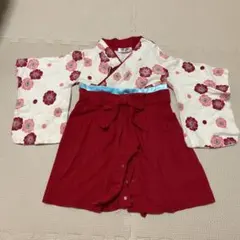 【美品】花柄♡袴ロンパース 女の子 80  赤