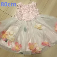 子どもドレス ピンク　花　80cm(髪飾り付)