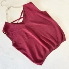 セシルマクビー バッククロス ニットタンクトップ ワインレッド ノースリーブ Mのサムネイル
