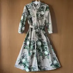 ZARA WOMAN ボタニカル花柄ストライプシャツワンピースのサムネイル