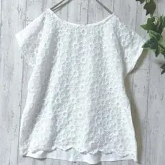 NATURAL BEAUTY BASICレースブラウス 半袖 ホワイト M