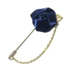 pin-0755　ラペルピン★スティック★チェーン　バラ　薔薇　花　ネイビー　紺