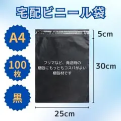 テープ付 宅配ビニール袋 A4 100枚 黒色 梱包 資材 袋 ブラック