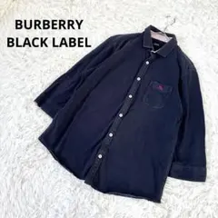 【バーバリーブラックレーベル】七分袖シャツ　ナイト刺繍　紺色　Lのサムネイル