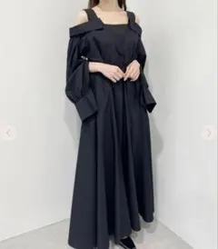 COCODEAL ニットレイヤーTCスリットシャツフレアワンピース