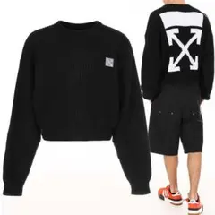 OFF-WHITE クロップド ブラック ニットセーター