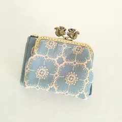 ミナペルホネン アネモネ（ブルー） Ｌ字ファスナー リスがま口財布