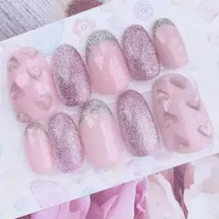 ネイルチップ ハンドメイド マグネット ピンク フレンチ ぷっくり 夏