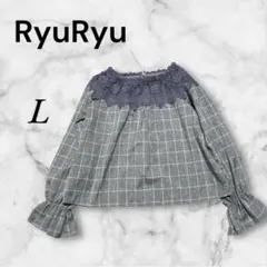 RyuRyu リュリュ　ベルーナ　肩レース　切り替えチェックシャツ　Lサイズのサムネイル