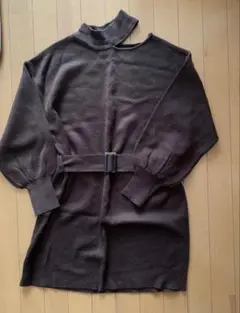 INGNIダークブラウン ハイネック ニットワンピース ベルト付き